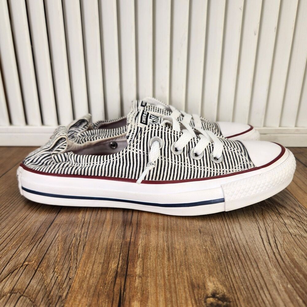 Converse Shoreline Womens Sz 6 White Black Striped Slip On Sneaker Shoes 562034F